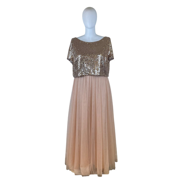 Revelry Women’s Rose Gold Sequin Top & Blush Pink Tulle Skirt Set Sz 4XL 28