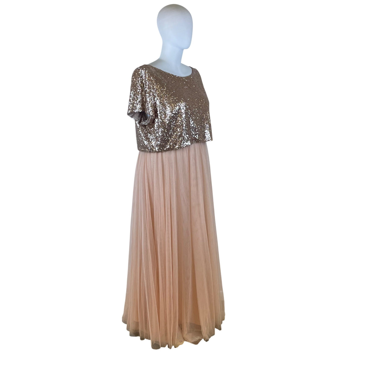 Revelry Women’s Rose Gold Sequin Top & Blush Pink Tulle Skirt Set Sz 4XL 28