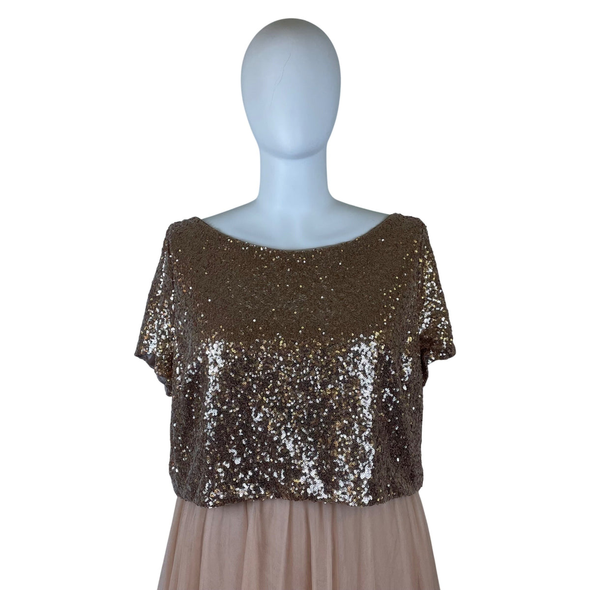 Revelry Women’s Rose Gold Sequin Top & Blush Pink Tulle Skirt Set Sz 4XL 28