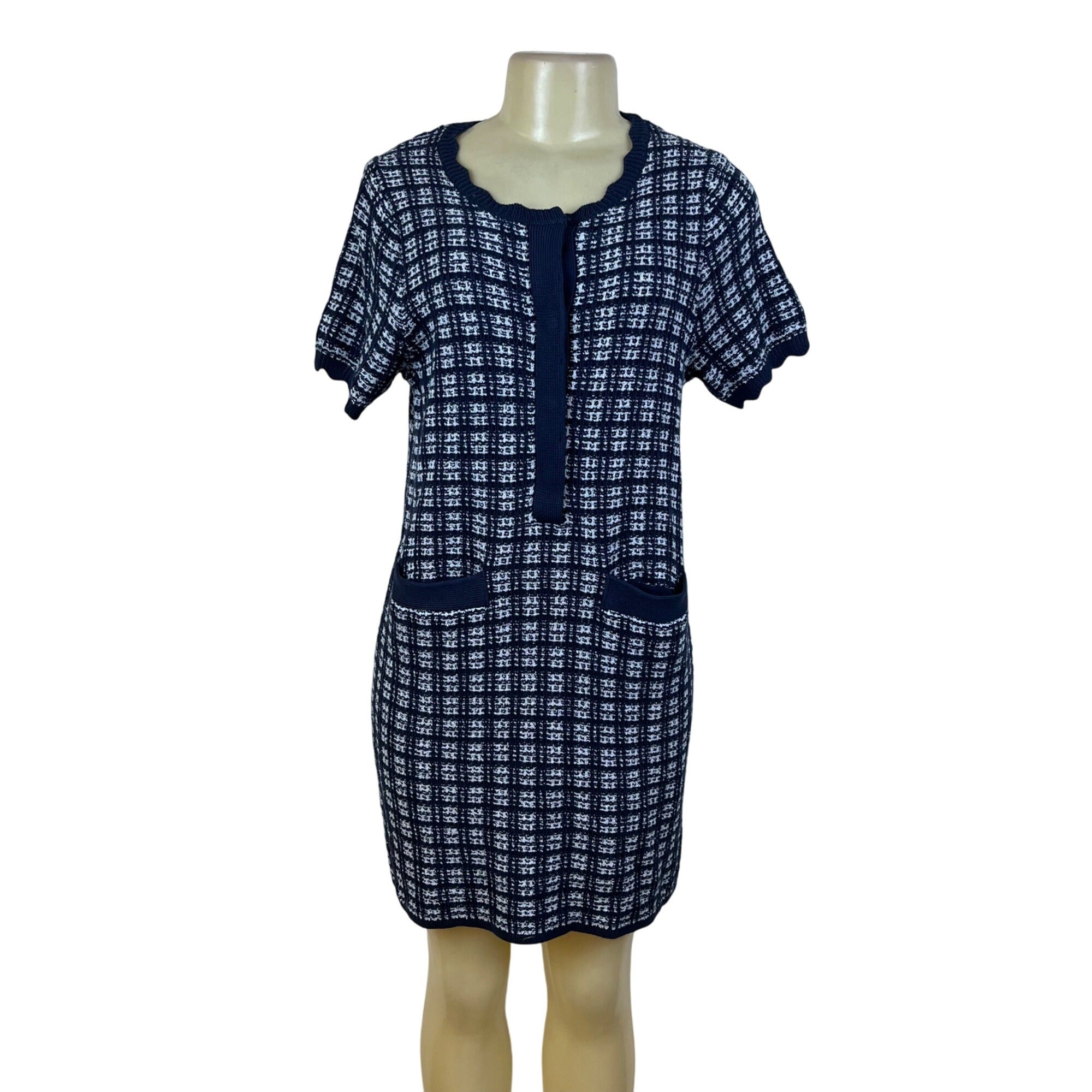 Free Assembly Navy/White Plaid Knit Dress Women's Short Sleeves Size S Picky Thrifter Free Assembly Navy/White Plaid Knit Dress Women's Short Sleeves Size S Picky Thrifter