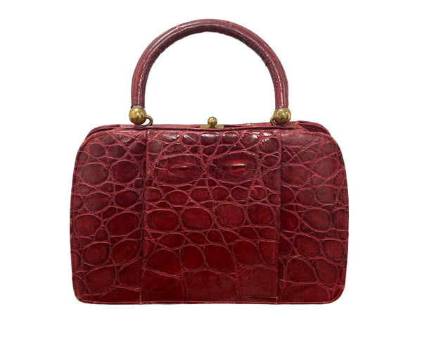 Vintage Unbranded Women's Red Croco Embossed Leather Evening Clutch Bag Size M