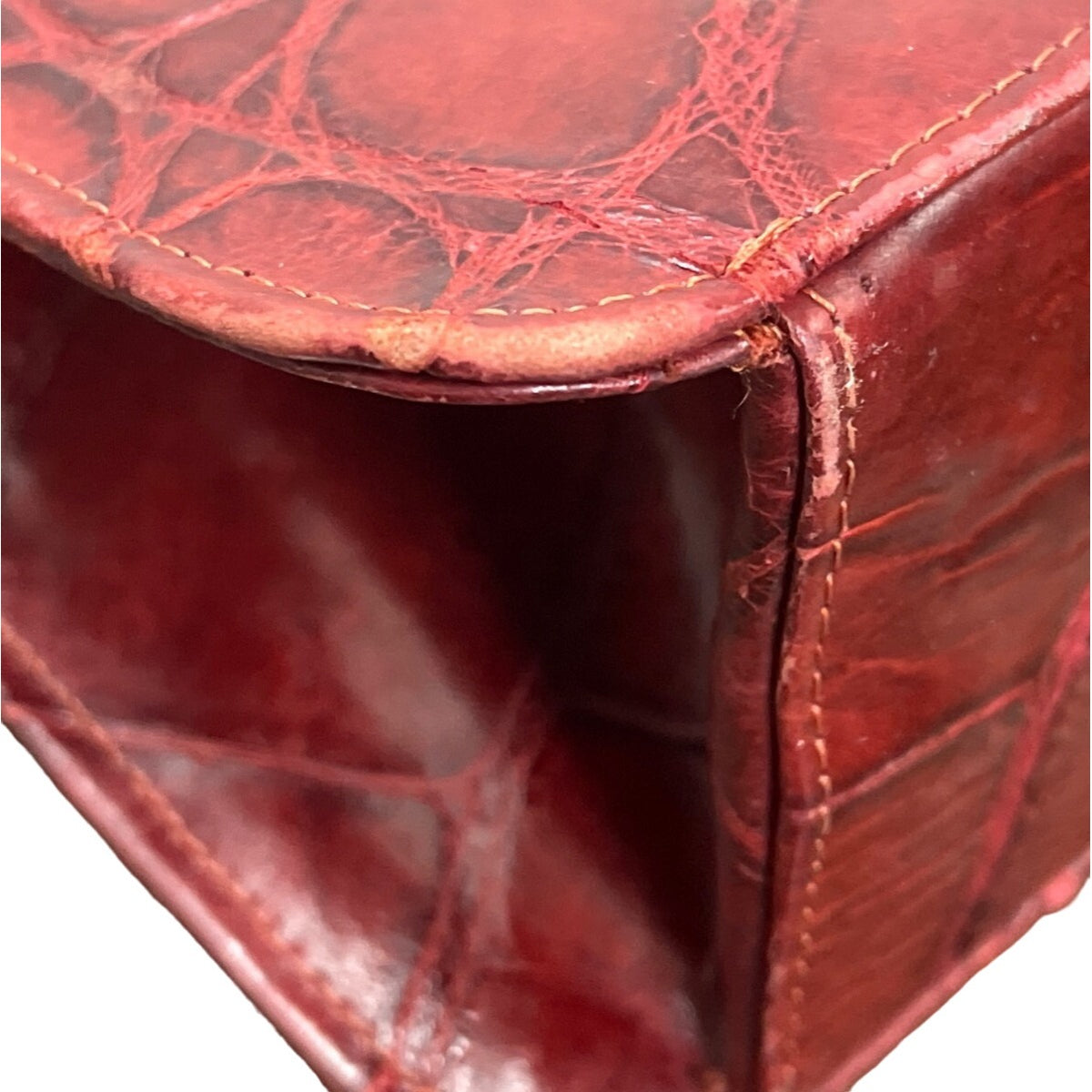 Vintage Unbranded Women's Red Croco Embossed Leather Evening Clutch Bag Size M