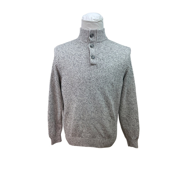 Izod Gray Knit Pullover Sweater Button-Up Mock Neck Mens Casual Warm Soft Sz M