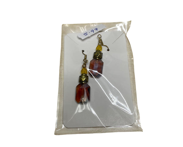 Vintage-Style Beaded Drop Earrings For Women Amber & Gold Glass Dangle Fashion Jewelry