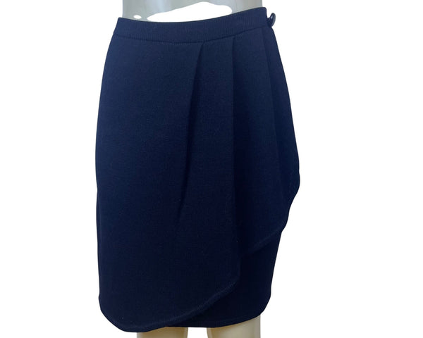 Vintage St. John Womens Black Knit Button Detail Wrap Style Skirt Size 6