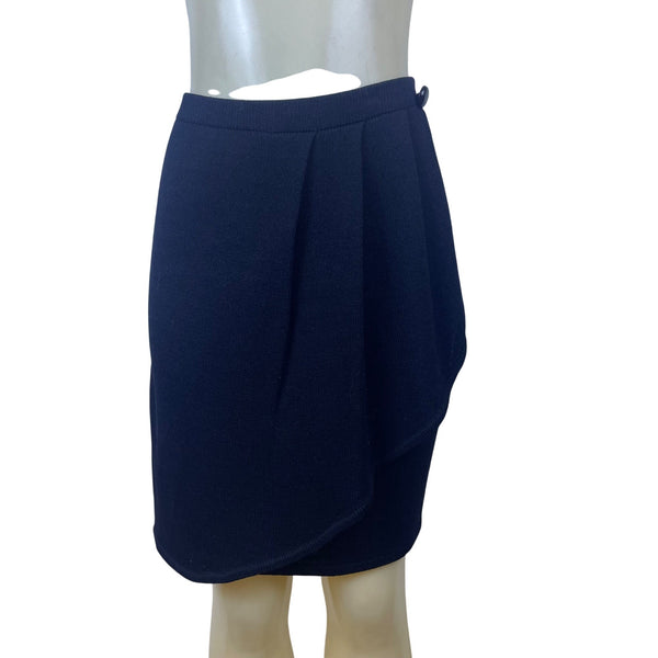 Vintage St. John Womens Black Knit Button Detail Wrap Style Skirt Size 6