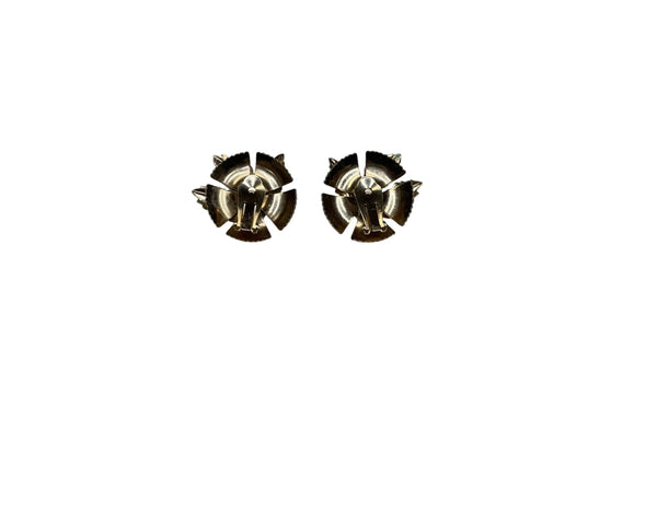 Vintage Womens Gold & Teal Enamel Leaf Clip-On Earrings Retro Floral Design Jewelry