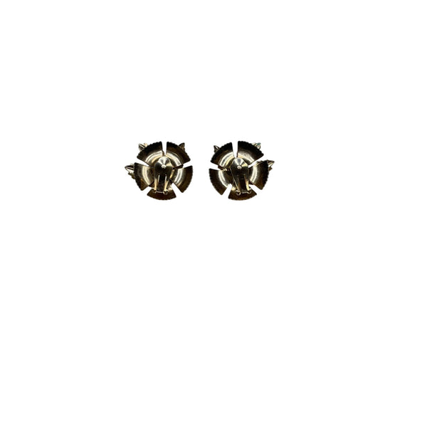 Vintage Womens Gold & Teal Enamel Leaf Clip-On Earrings Retro Floral Design Jewelry