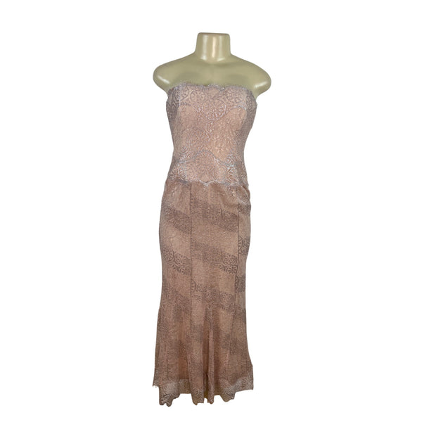 RICKIE FREEMAN Women’s Strapless Lace Midi Dress Silver & Pink Size 4