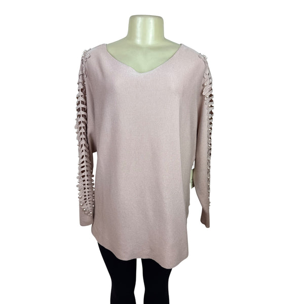 Cactus + Pearl Women’s Powder Pink Knit Sweater With Cutout Sleeves Size M