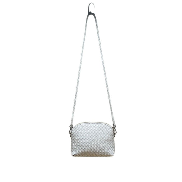 Dragon White Leather Woven Detachable Strap & Zipper Closure Crossbody Bag Sz M