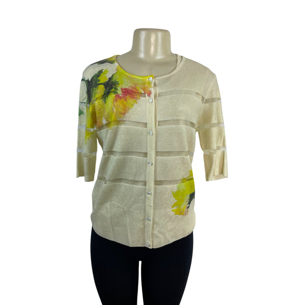 Escada Women’s Floral Sleeveless Top & Matching Cardigan Set Beige Yellow Size M