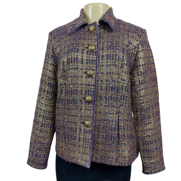Vintage Draper’s & Damons Women’s Gold and Purple Tweed Blazer Coat Sz M