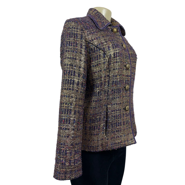 Vintage Draper’s & Damons Women’s Gold and Purple Tweed Blazer Coat Sz M