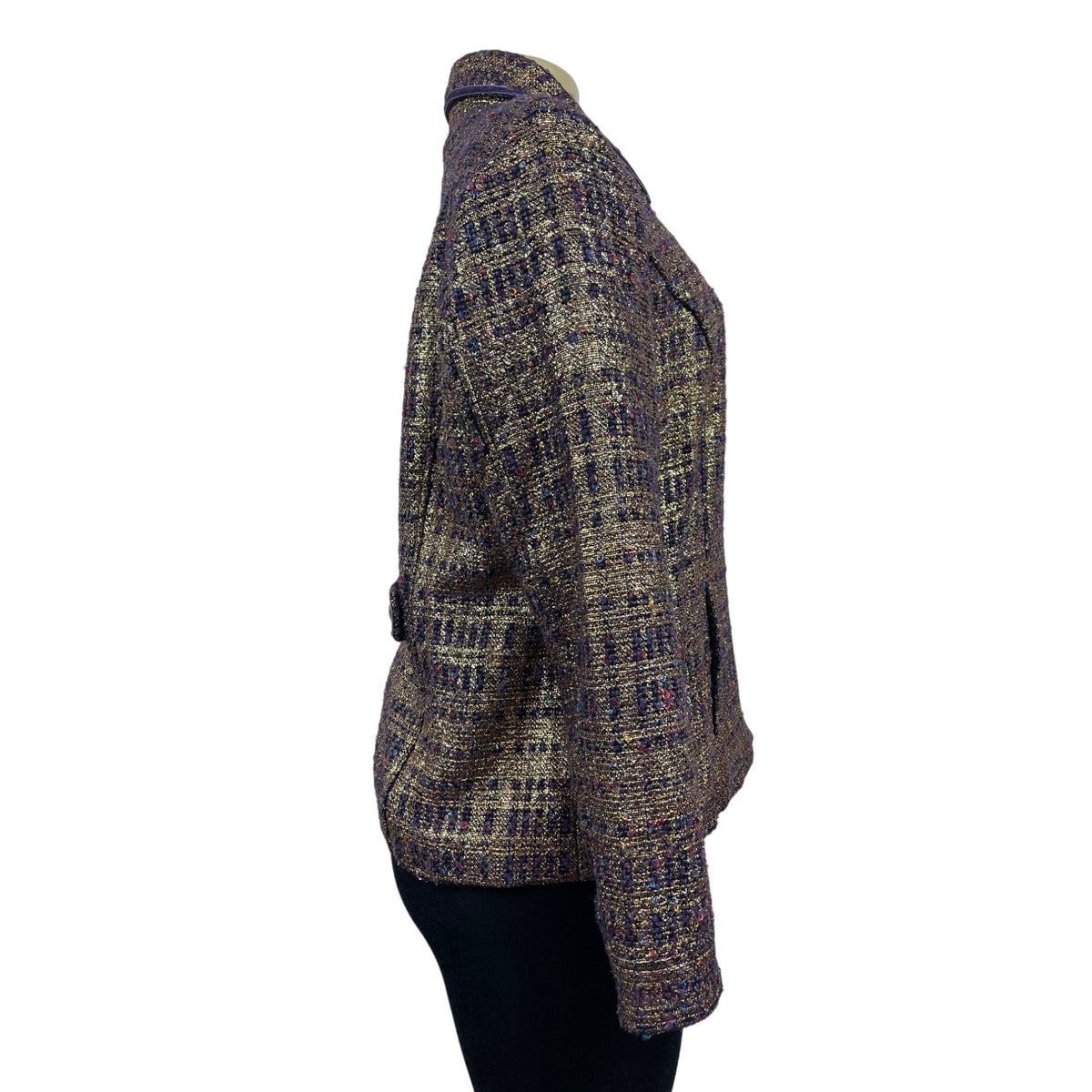 Vintage Draper’s & Damons Women’s Gold and Purple Tweed Blazer Coat Sz M