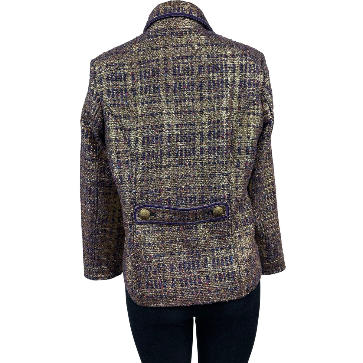 Vintage Draper’s & Damons Women’s Gold and Purple Tweed Blazer Coat Sz M