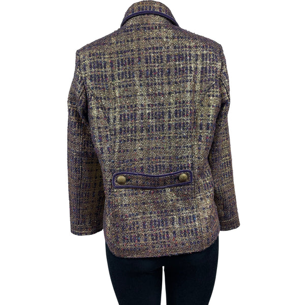Vintage Draper’s & Damons Women’s Gold and Purple Tweed Blazer Coat Sz M