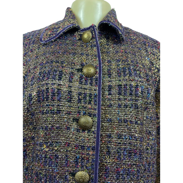 Vintage Draper’s & Damons Women’s Gold and Purple Tweed Blazer Coat Sz M