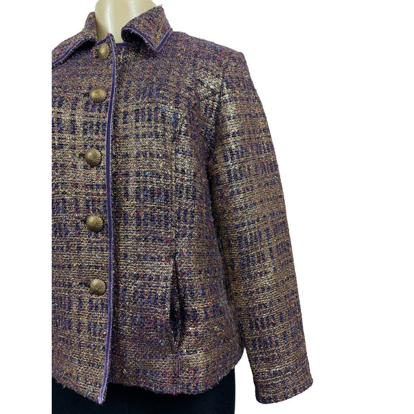Vintage Draper’s & Damons Women’s Gold and Purple Tweed Blazer Coat Sz M