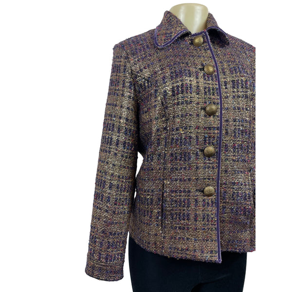 Vintage Draper’s & Damons Women’s Gold and Purple Tweed Blazer Coat Sz M