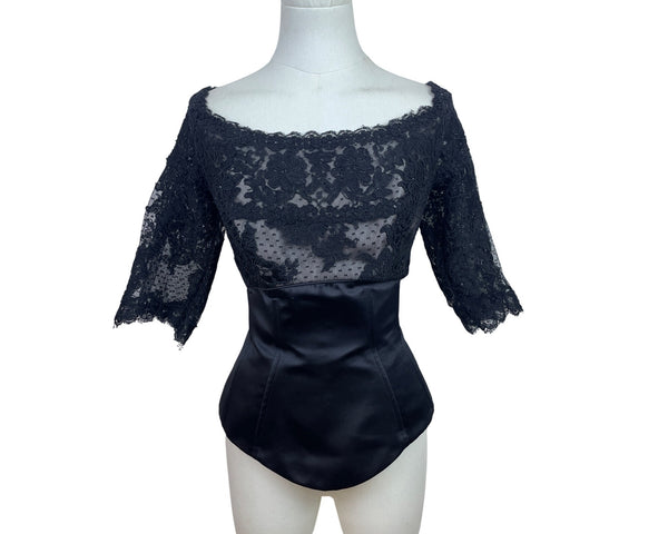 Vintage Rose Taft Couture Women's Black Lace Top Off Shoulder