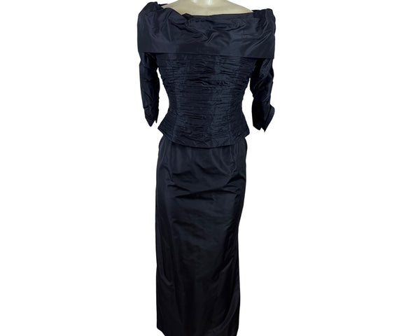 Vintage Chetta B Black Off-Shoulder Formal Top & Skirt Set For Women Sz 8