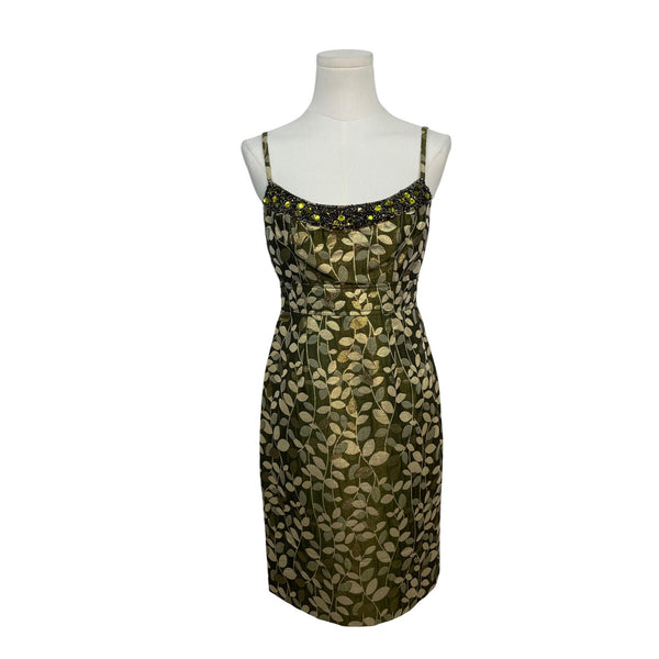 Maggy London Women’s Green & Gold Brocade Cocktail Dress Sleeveless Sz 2P - New