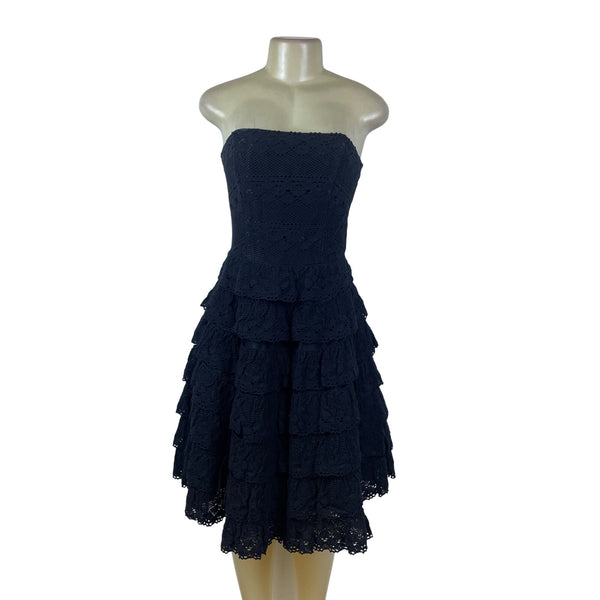 Betsey Johnson Womens Black Cotton Strapless Lace Evening Dress Sz 6