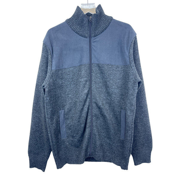 Izod Mens Dark Gray Full Zip Lined Sweater Size XL Ribbed Collar Natural Stretch