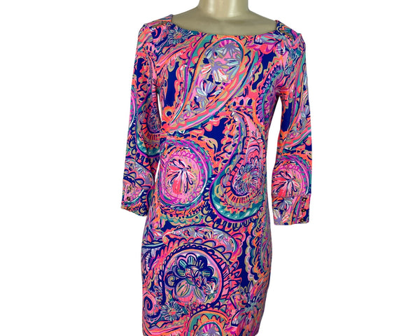 Lilly Pulitzer Multicolor Paisley Print 3/4 Sleeve Shift Dress Womens Size S