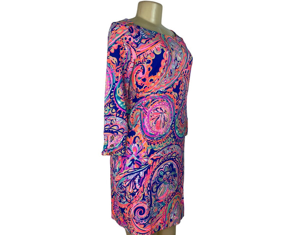 Lilly Pulitzer Multicolor Paisley Print 3/4 Sleeve Shift Dress Womens Size S