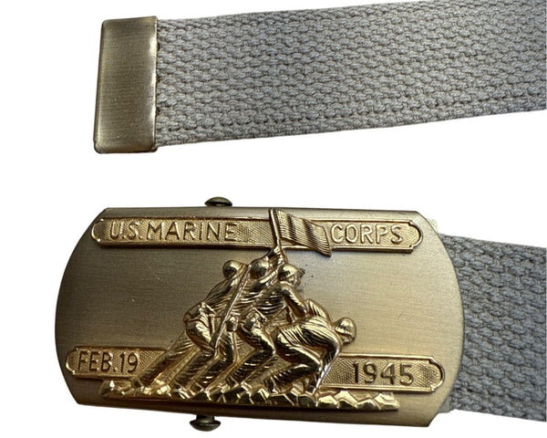 Vintage U.S. Marine Corps Belt With Feb. 19 1945 Gold Buckle & Tan Woven Strap