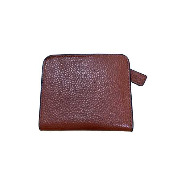 Brown Leather Womens Bifold Wallet With Snap Closure / ID Window & Zippered Coin Pocket