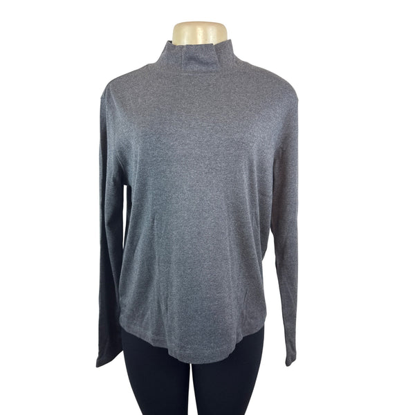 Lord & Taylor Womens Gray Mock Neck Long Sleeve Pima Cotton Top Size L - New
