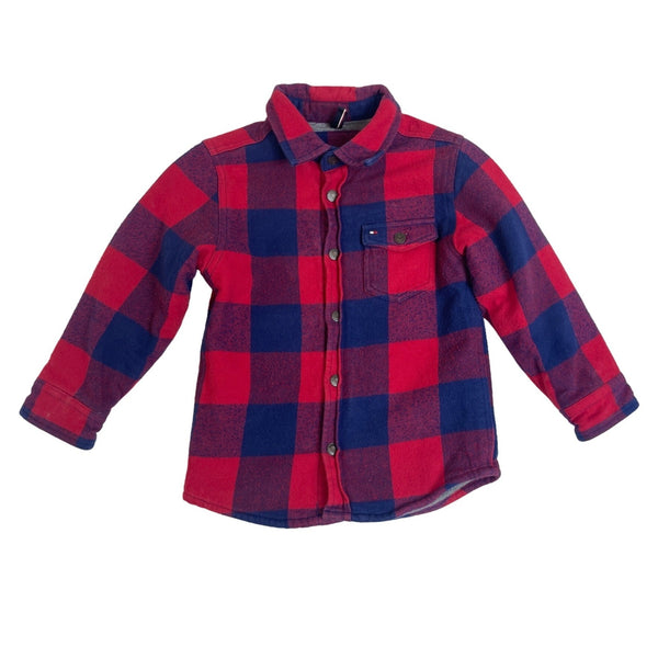 Tommy Hilfiger Kids Red & Navy Plaid Shirt Jacket With Snap Buttons Size 4