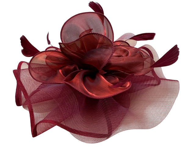 Vintage Women's Red Mesh Hair Clip Fascinator With Feather Accents Lightweight