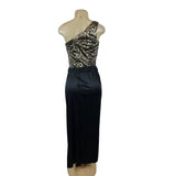 Vintage One-Shoulder Metallic Zebra Print Dress With Black Skirt & Tie Waist Size XS/S