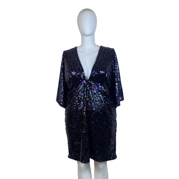 Gabrielle Union Womens Sequin Black Mini Dress Size 2 Party Sparkle Polyester Blend