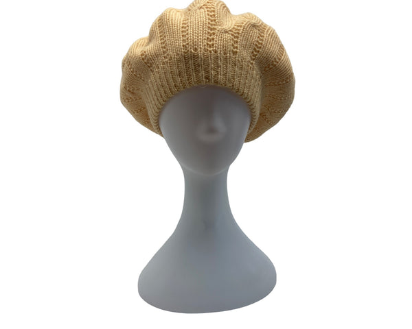 Anne Klein II Womens Wool Blend Knitted Beige Beret Beanie - One Size