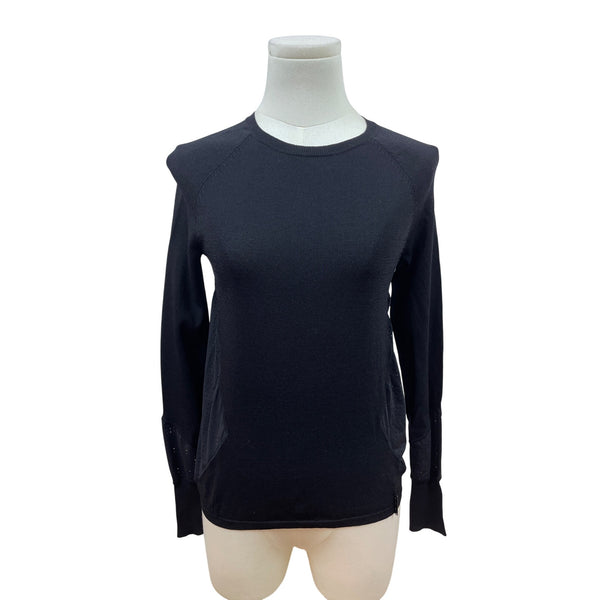 Sweaty Betty Black Long Sleeve Crew Neck Top W/ Mesh Panels Size S