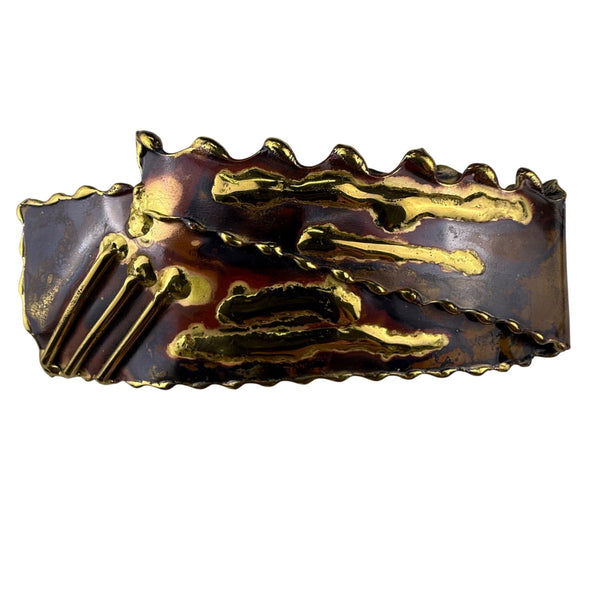 Vintage Large Artisan Mixed Metal Pin Brooch Abstract Brass Copper Handmade Unique