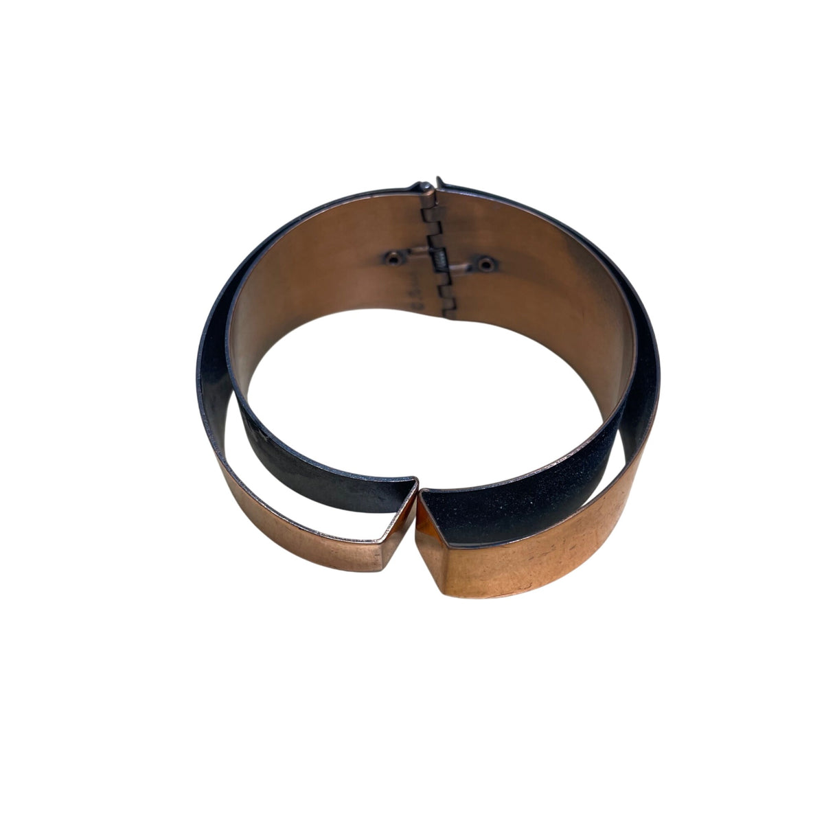 Vintage Copper & Black Metal Hinged Cuff Bracelet Bold Retro Statement Jewelry