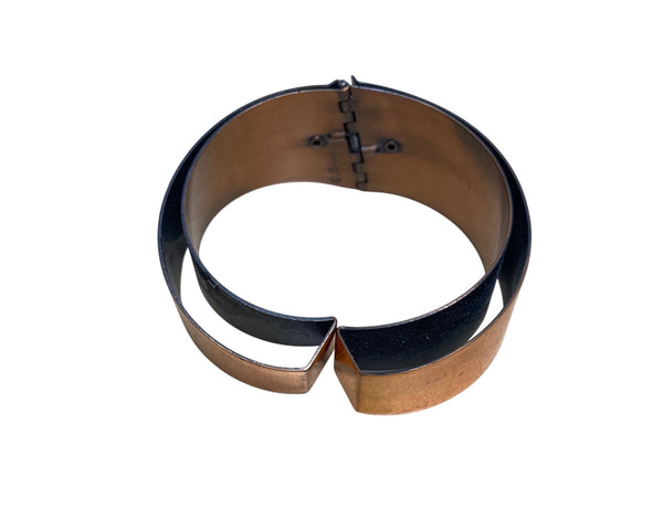 Vintage Copper & Black Metal Hinged Cuff Bracelet Bold Retro Statement Jewelry