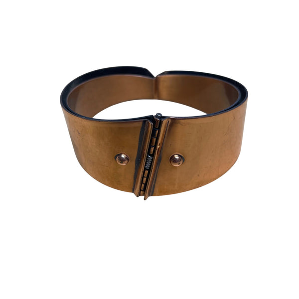 Vintage Copper & Black Metal Hinged Cuff Bracelet Bold Retro Statement Jewelry