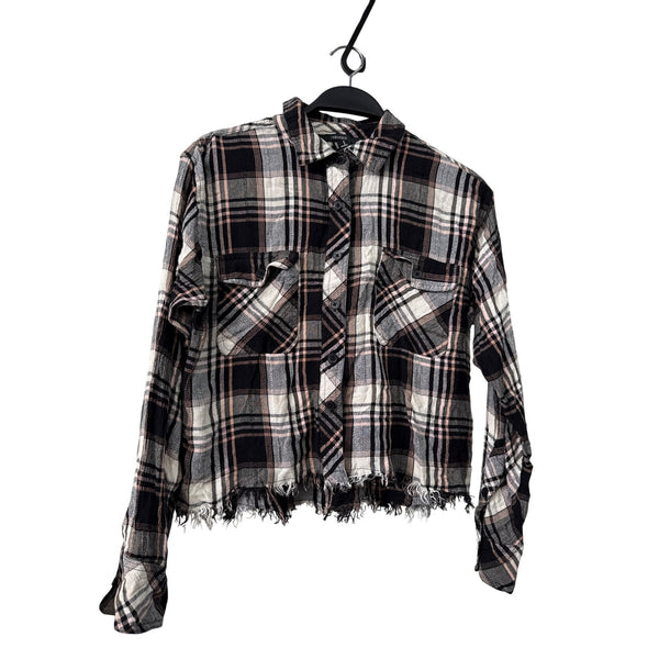 Forever 21 Womens Black Multi Cotton/Polyester Plaid Long Sleeve Frayed Hem Shirt S