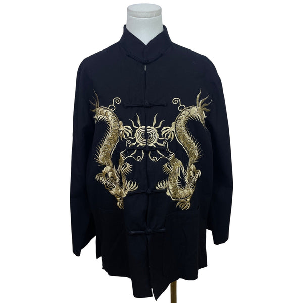 Chinese Dragon Embroidered Jacket Black & Gold Men’s Long Sleeve Size L