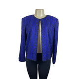 Vintage Niteline Beaded Jacket Royal Blue Silk Open Front Long Sleeve Blazer Sz L