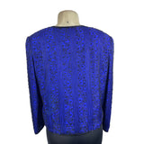 Vintage Niteline Beaded Jacket Royal Blue Silk Open Front Long Sleeve Blazer Sz L