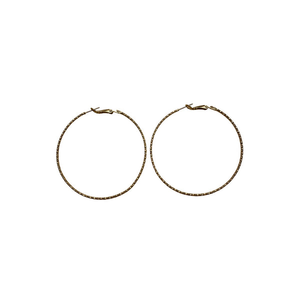 Gold Textured Hoop Earrings Lightweight Design For Women 2-Inch Diameter
