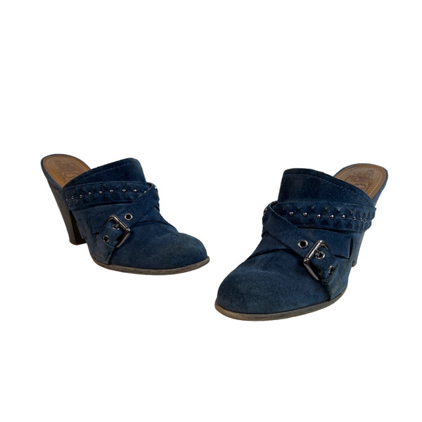 Nine West Women's Medium Blue Suede Jeston Mule Platfomr Shoes Sz 9M
